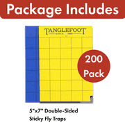 Tanglefoot Sticky Tangle-Trap Cards 200 Pack - 5x7 – Double-Sided Yellow & Blue Hanging Traps for Garden, Plants & Greenhouse Use