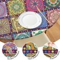 thumbnail image 4 of Boho Floral Pattern Round Tablecloth 44 Inch, Stretch Elastic for 38-42 Inch Tables, Liquid-Repellent, 4 of 7