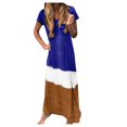 thumbnail image 1 of Femmes Grande Taille Quotidienne Cravate Teints Bloc de Couleur en Vrac V Cou Robe à Manches Courtes, 1 of 2