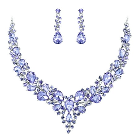 Light purple crystal necklace and earrings set