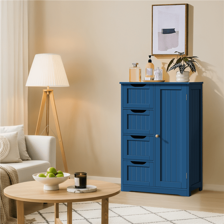 Renwick Wooden Storage Cabinet with 4 Drawers for Bathroom, Navy