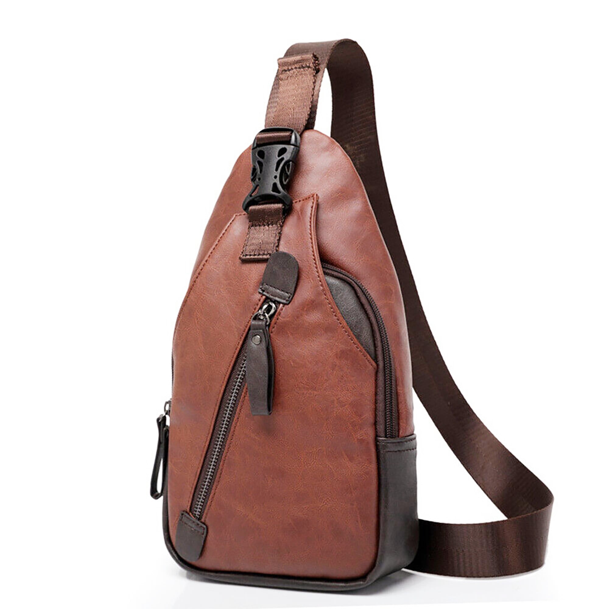 JahyElec 2023 New Men's Leather Sling Backpack with USB Charging Port ...