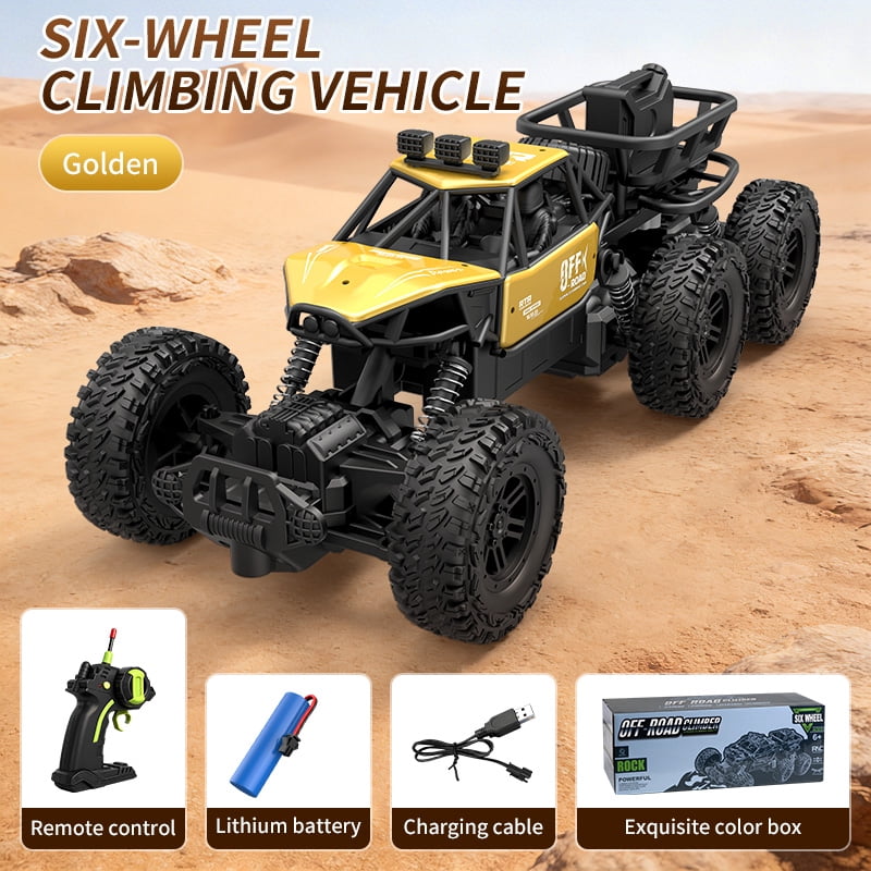 Alloy Rock-Climbing 6-Wheel RC Car - 1:12 Scale 2.4GHz 4WD Off-Road Truck with Dual Magnetic Motors, Independent Suspension   Non-Slip Tires(Gold)