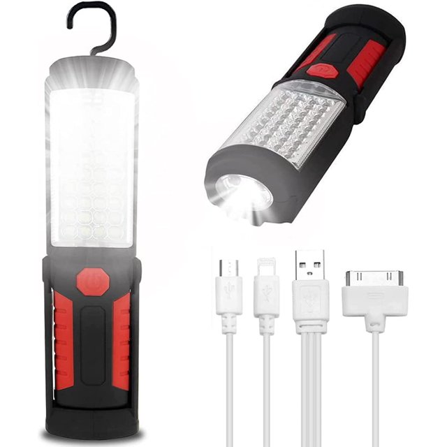 Lámpara LED recargable con luz de inspección, luz de trabajo LED recargable con linternas LED magnéticas, lámpara de inspección, luz de trabajo Rojo Verde