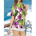 thumbnail image 3 of LA LEELA Women's Button Down Blouses Casual Summer Beach Party Short Sleeve Blouse Shirt Floral Blouses Shirts Hawaiian Dresses for Women S Monstera Leafs, Multicoloured, 3 of 5