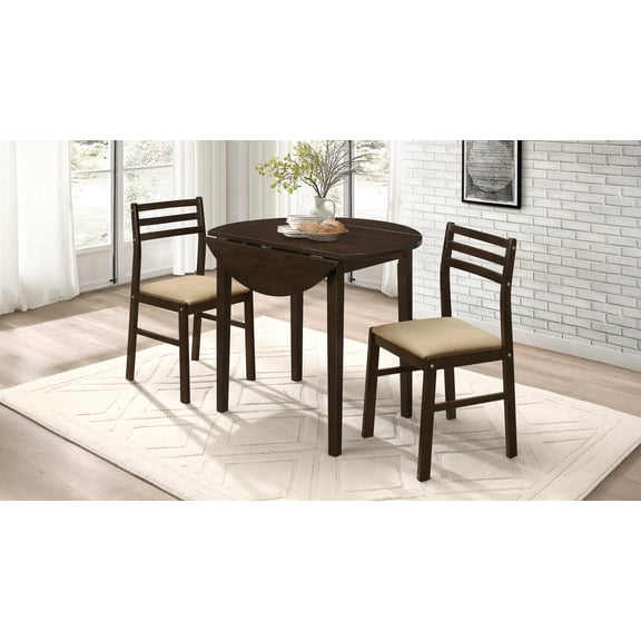 Coaster Bucknell 3-Piece Round Drop Leaf Dining Table Set, Cappuccino
