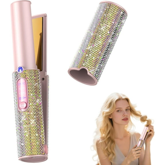 Cordless Hair Straightener for Women,2 in 1 Diamond Hair Straightener and Curler with Fast Heating and Adjustable Temp 338°F-410°F, Straightener Flat Iron for Travel & Home,Colored