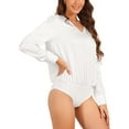 thumbnail image 4 of Inspire Chic Leotardo de satén para mujer con cuello en V y mangas largas, tops de bodysuit formales, 4 of 5