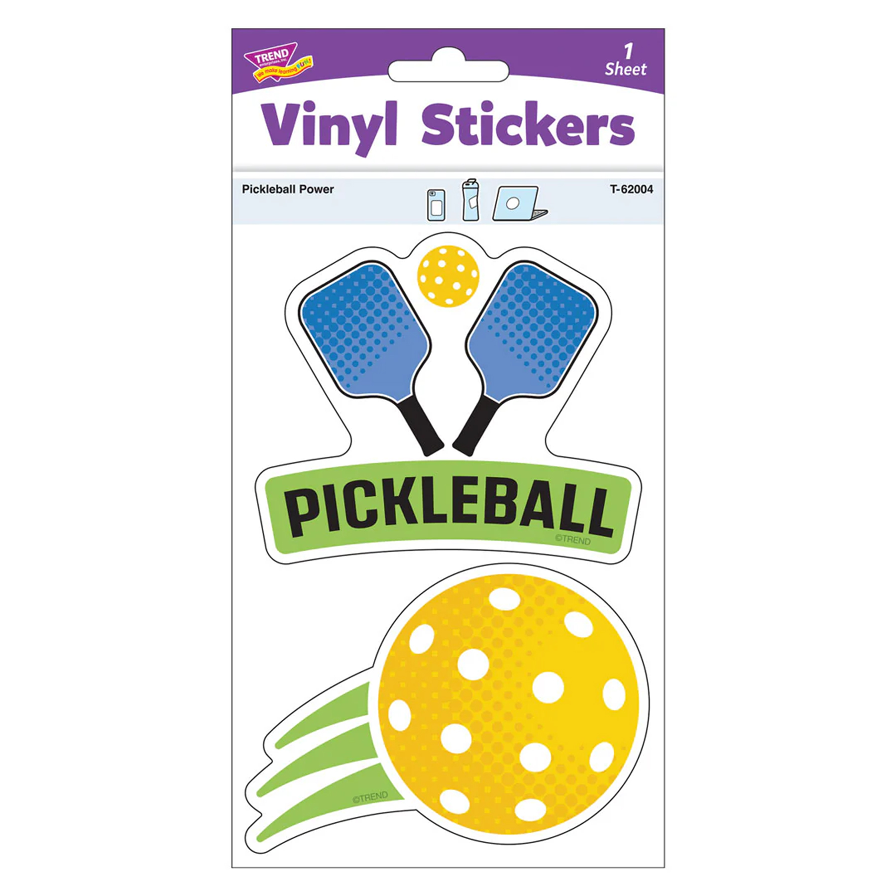 TREND Pickleball Power Vinyl Stickers, 2 Per Pack, 6 Packs