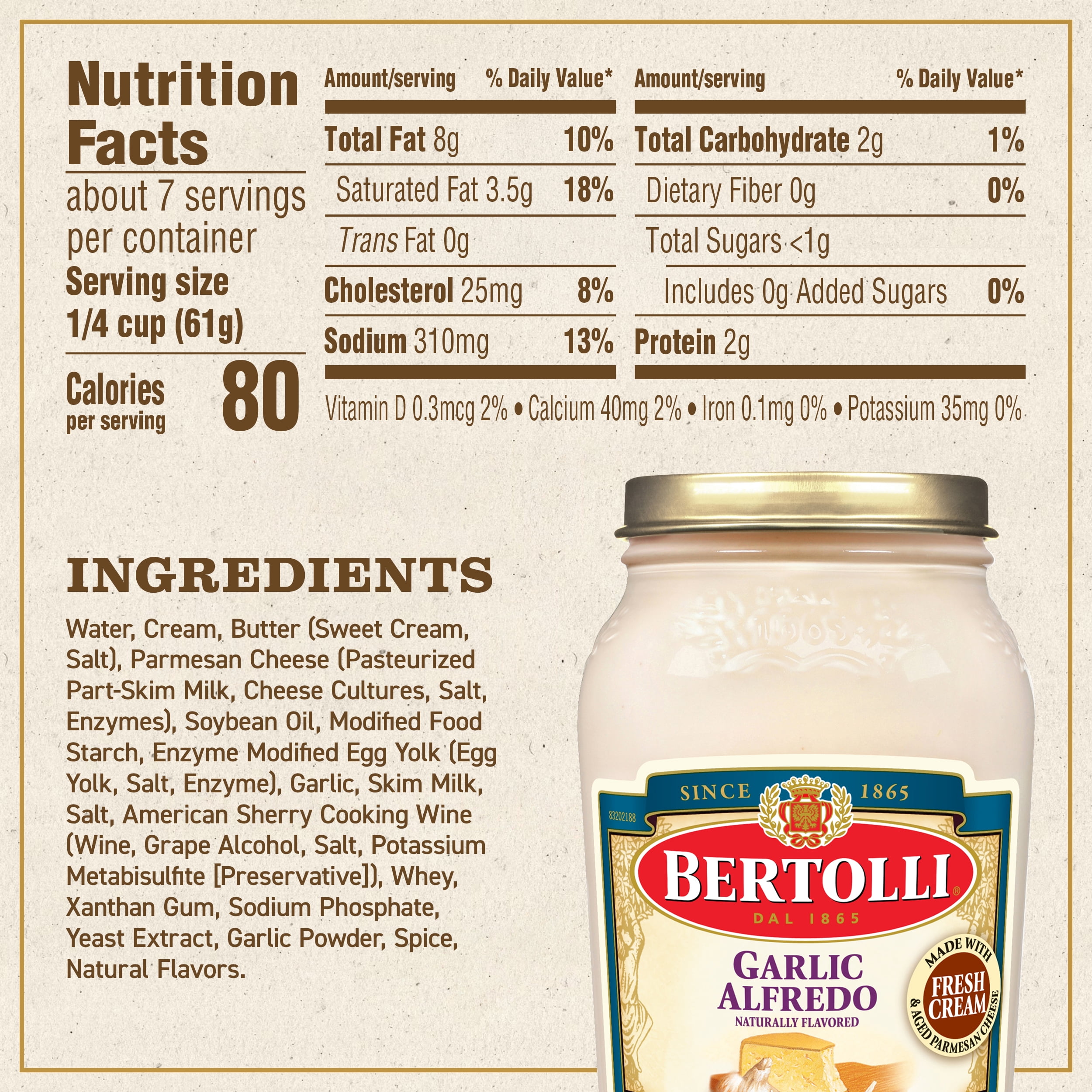 (12 pack) Bertolli Garlic Alfredo Sauce, Creamy Garlic Pasta Sauce, 15 oz