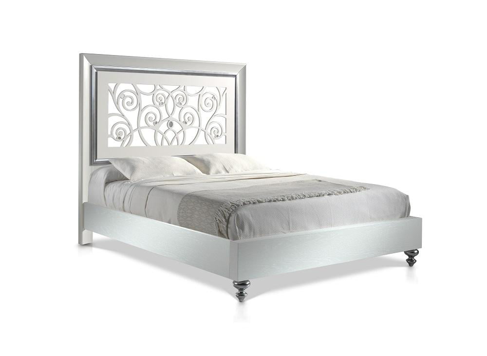 Modern White Finish Ornate Carved, Modern White King Bed Frame