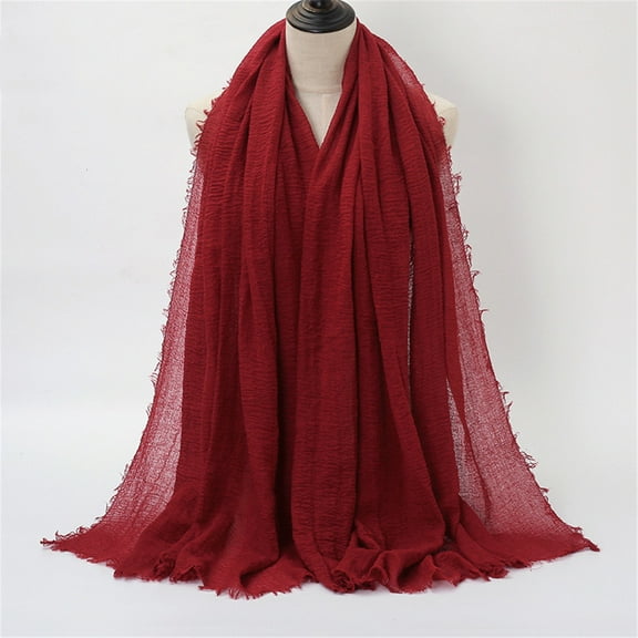 BAODANN Women Solid Crinkle Vintage Soft Scarf With Fringed Long Edges Scarves Scarves Women Winter Men's Winter Scarf Satin Sleep Scarf Toddler Scarf Two in One Protective Scarf