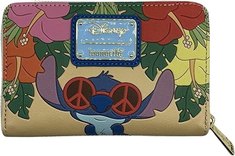 Loungefly Disney Lilo & Stitch Groovy Zip-Around Wallet – Stitch with Sunglasses & Tropical Floral Print