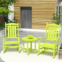 Garden 3-Piece Set Classic Plastic Adirondack Porch Rocking Chair with Round Side Table Included, Lime