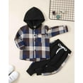 thumbnail image 2 of Toddler Boys Clothes Flannel Plaid Button Long Sleeve Hoodied Tops + Casual Pants 2pcs Spring Fall Winter Outfits Set Infant Little Kid 12 Months-5 Years, 2 of 6
