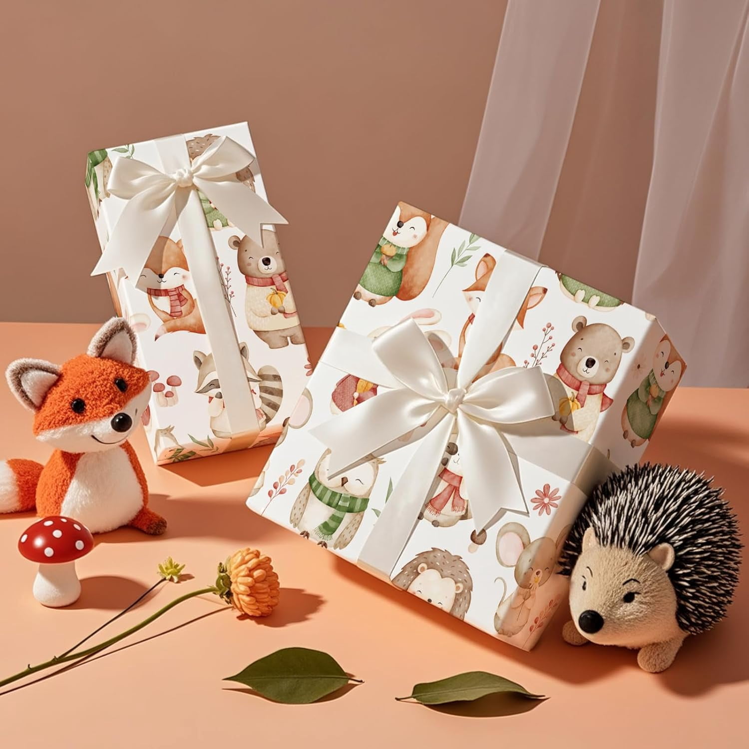 Baby Shower Wrapping Paper Roll - Mini Roll - 17 Inch x 16.5 Feet - Forest Animal Wrapping Paper, Perfect for Kids Girl Birthday, Newborn Gift Wrap