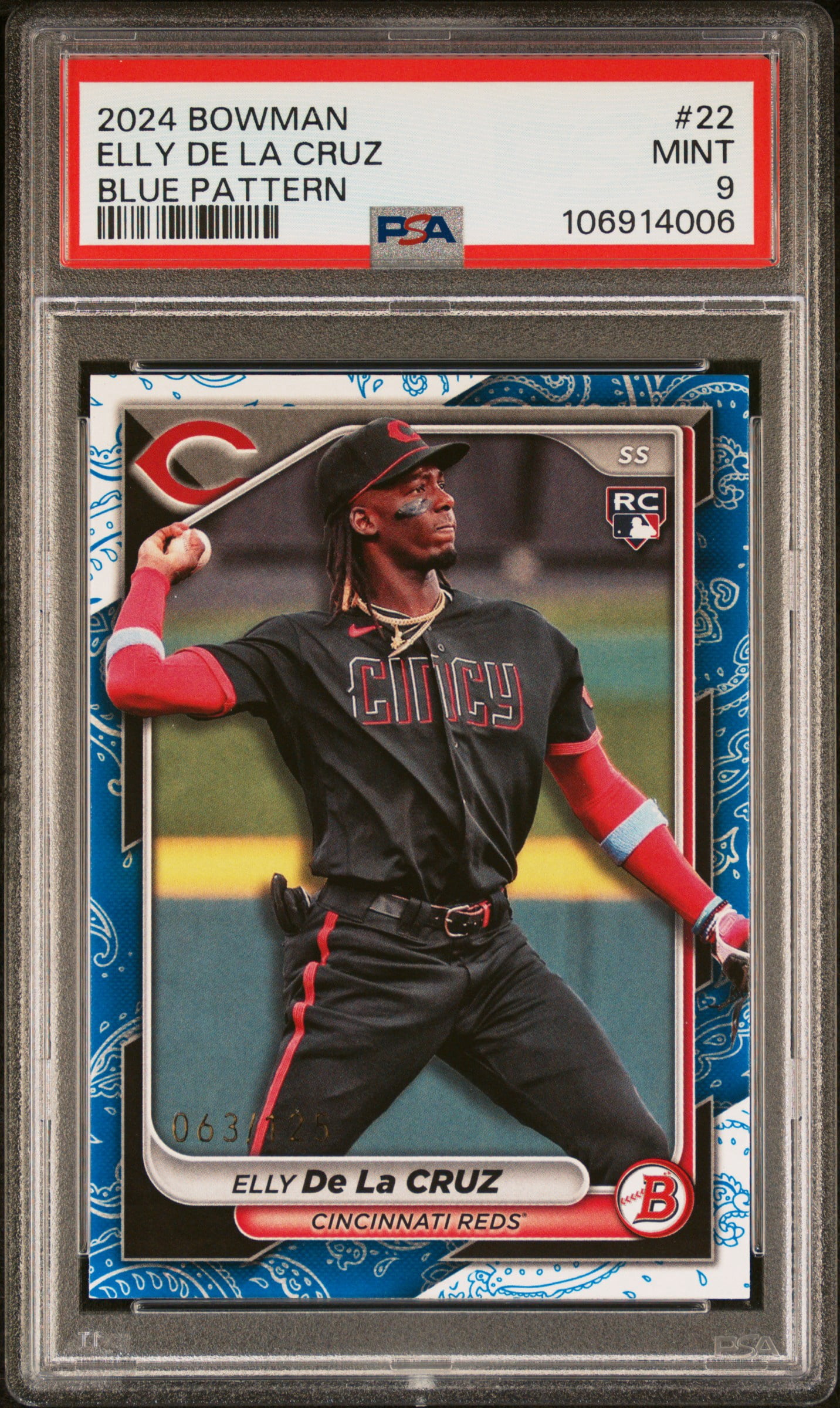 Iha Rookie F Pattern 2024 Bowman Elly De La Cruz #22 Blue Pattern /125 Rookie PSA 9 ...