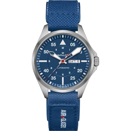 Hamilton Khaki Aviation Pilot Day Date Auto Air-Glaciers Edition Blue Dial Fabric Strap Men's Watch H64655941