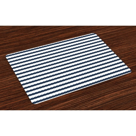 Ocean Style Decor Navy Placemats Set of 4 Nautical Rope in Horizontal Style Marine Sea Life Ocean Pacific Art Print, Washable Fabric Place Mats for Dining Room Kitchen Table Decor,Violet Blue and White, by Ambesonne ()