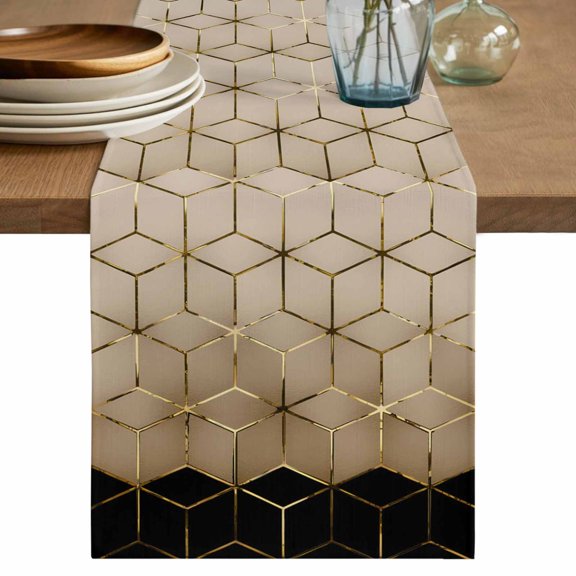 Table Runner 90 Inches Long for Kitchen Dining, Brown Geometric Dresser Scarf Farmhouse, Dining Table Decorations for Wedding/Parties, Modern Abstract Art Ombre 13 x 90 In