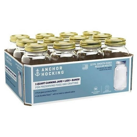 Anchor Hocking HCT1232-G BPA-Free Regular Mouth 1 Quart Canning Jars, 12 ct.