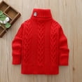 thumbnail image 2 of Odeerbi Kids Boys Girls Turtleneck Sweater Cable Knit Chunky Sweater Fashion Children Winter Warm Casual Long Sleeve Thickened Sweater Red, 2 of 7