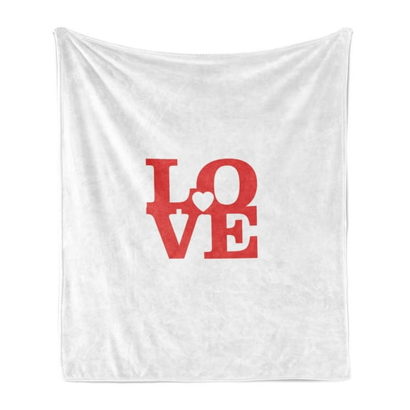 Love Soft Flannel Fleece Throw Blanket, Valentines Day Design Romance Themed Vintage Wedding Inspirations Typographic Retro, Cozy Plush for Indoor and Outdoor Use, 50" x 70", Red White, by Ambesonne