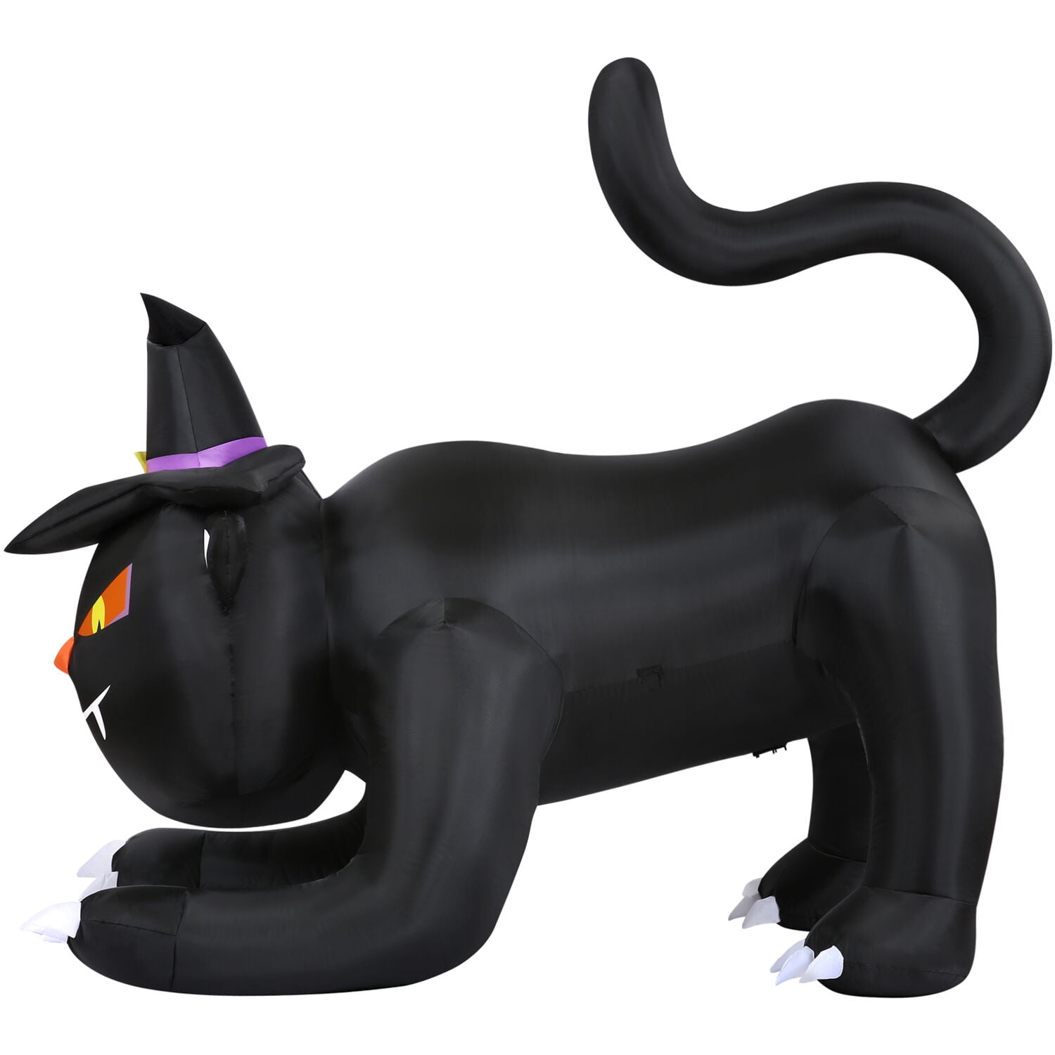 Haunted Hill Farm 6 ft Wide Prelit Inflatable Black Cat with Witch Hat, HIBCAT061-L