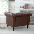 thumbnail image 4 of Classic Faux Leather Sofa, Upholstered Tufted Single Couch Armchair with Removable Cushion Rubber Wood Legs for Living Room Bedroom Apartment, 4 of 16