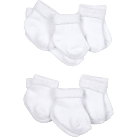Gerber - Newborn Baby Unisex White Terry Bootie Socks, 6-Pack