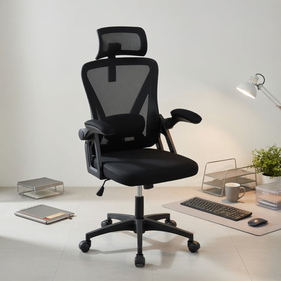 Resenkos Ergonomic Mesh Office Chair - Adjustable Lumbar Support, Flip-up Armrests, Black