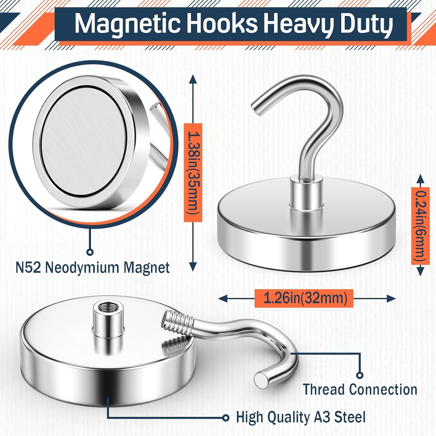 JJEAN-Magnetic Hooks for Cruise Cabins, 110lbs Cruise Ship Magnetic Hooks for Hanging Heavy Duty, Magnet Wall, Refrigerator Magnets, Locker Organizer, Locker Organization, 10 Pack, Silver