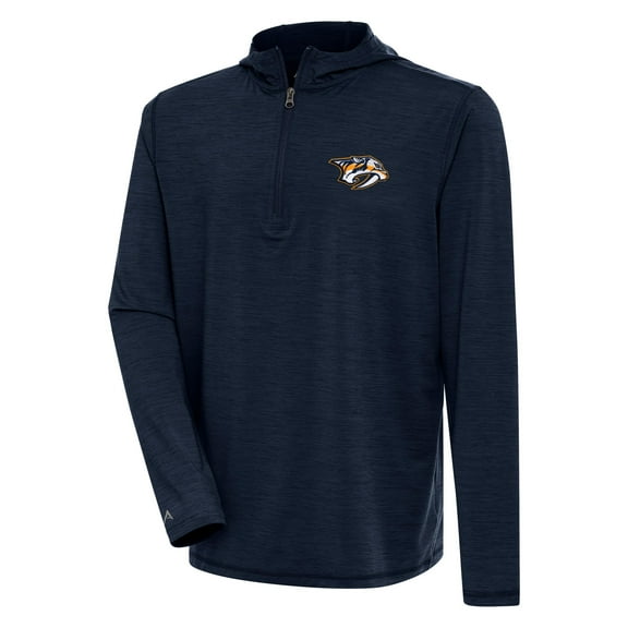 Men's Antigua Heather Navy Nashville Predators Tidy Quarter-Zip Pullover Hoodie