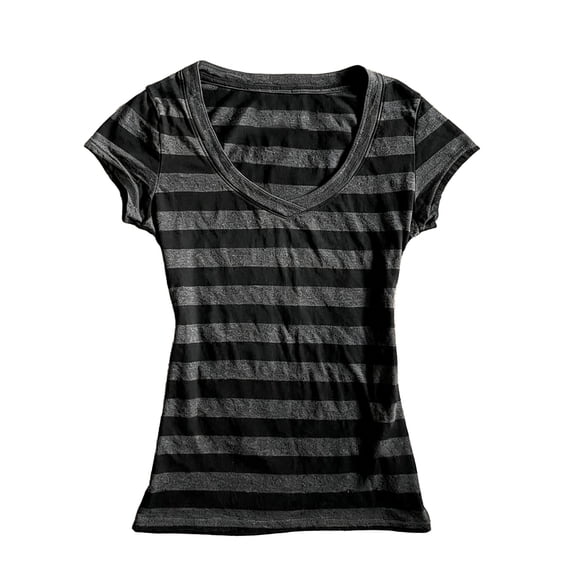 Jamsmile Women Tshirts WomenV‑Neck Striped Print T‑Shirts Short Sleeve Slim Casual Basic Tee Shirts Tops