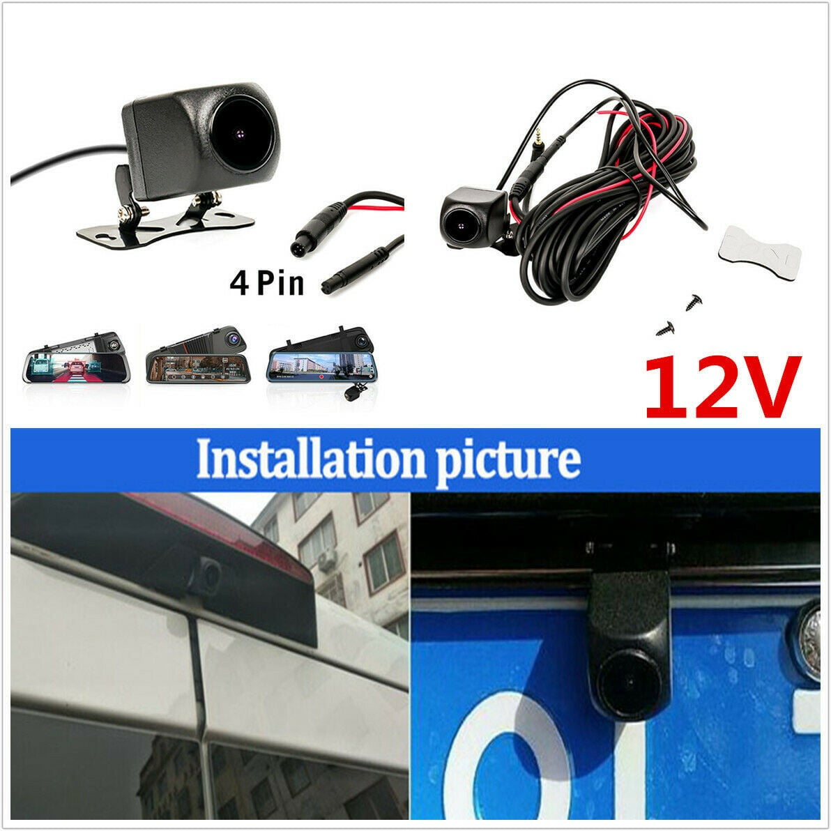 Waterproof 12V 170°Car Rear View Camera W/4Pin For Car SUV Mirror Dash
