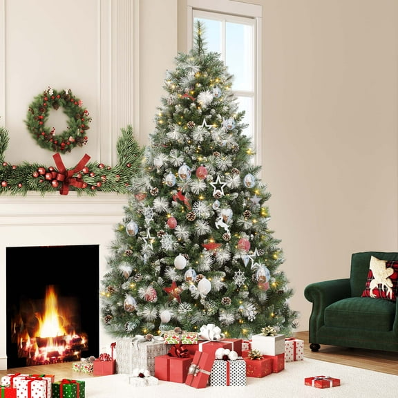 Dextrus 6 Ft Pre-lit Pine Artificial Christmas Tree with 946 Branch Tips & 250 Lights, Pine-Cones & Needles, 11 Light-Modes, Remote Control, Green