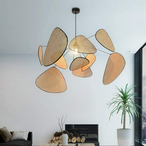 Fichiouy Bamboo Wicker Chandelier Pendant Light Rattan Lamp Hotel Rattan Hanging Lamp 40W