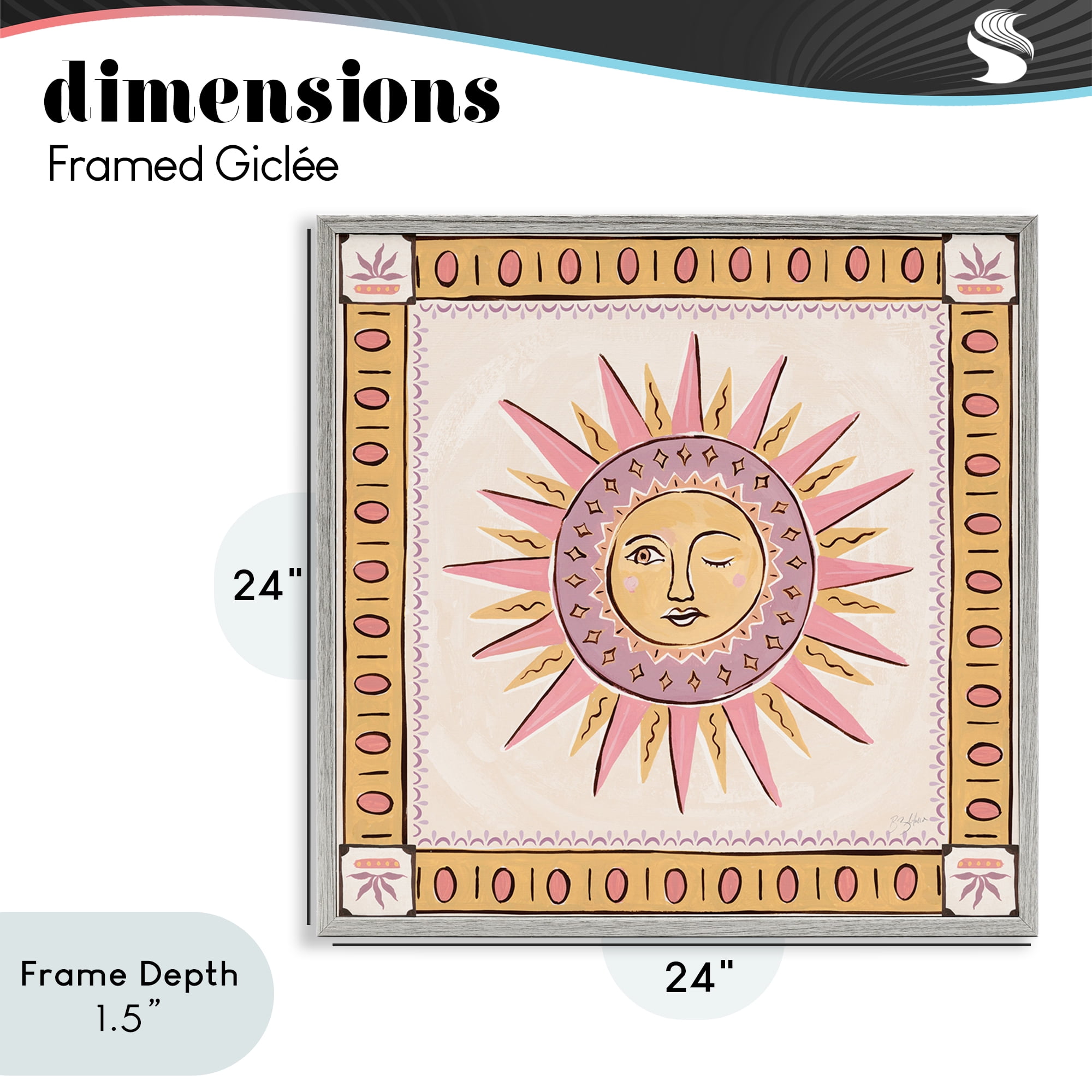 Stupell Industries Pastel Winking Sun with Border Gray Framed Giclee Art, design by Two If By Sea Studios