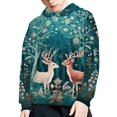 thumbnail image 5 of Xoenoiee Pullover Hoodies Hooded Sweatshirt with Front Kangaroo Pocket Long Sleeve Sweater Fall Winter Tops for Kids Workout Travel, Retro Floral Sika Deer Pattern, M, 5 of 7