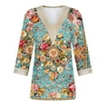 thumbnail image 5 of Weiqiqre Summer Fashion Tops for Women Floral Printed Lace V-Neck 3/4 Sleevet Casual T-shirt Blouse, 5 of 5