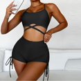 thumbnail image 2 of WREESH Women'S Solid Color Cross Drawstring High Waist Five Quarter Pants Bikini Swimsuit Beachwear Set, 2 of 8