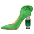 thumbnail image 2 of FSJ Women Stylish Pointed Closed Toe Pumps Crystal Chunky Block High Heels Slip On Unique Curly Back Wedding Dress Shoes Size 8.5 Green, 2 of 4