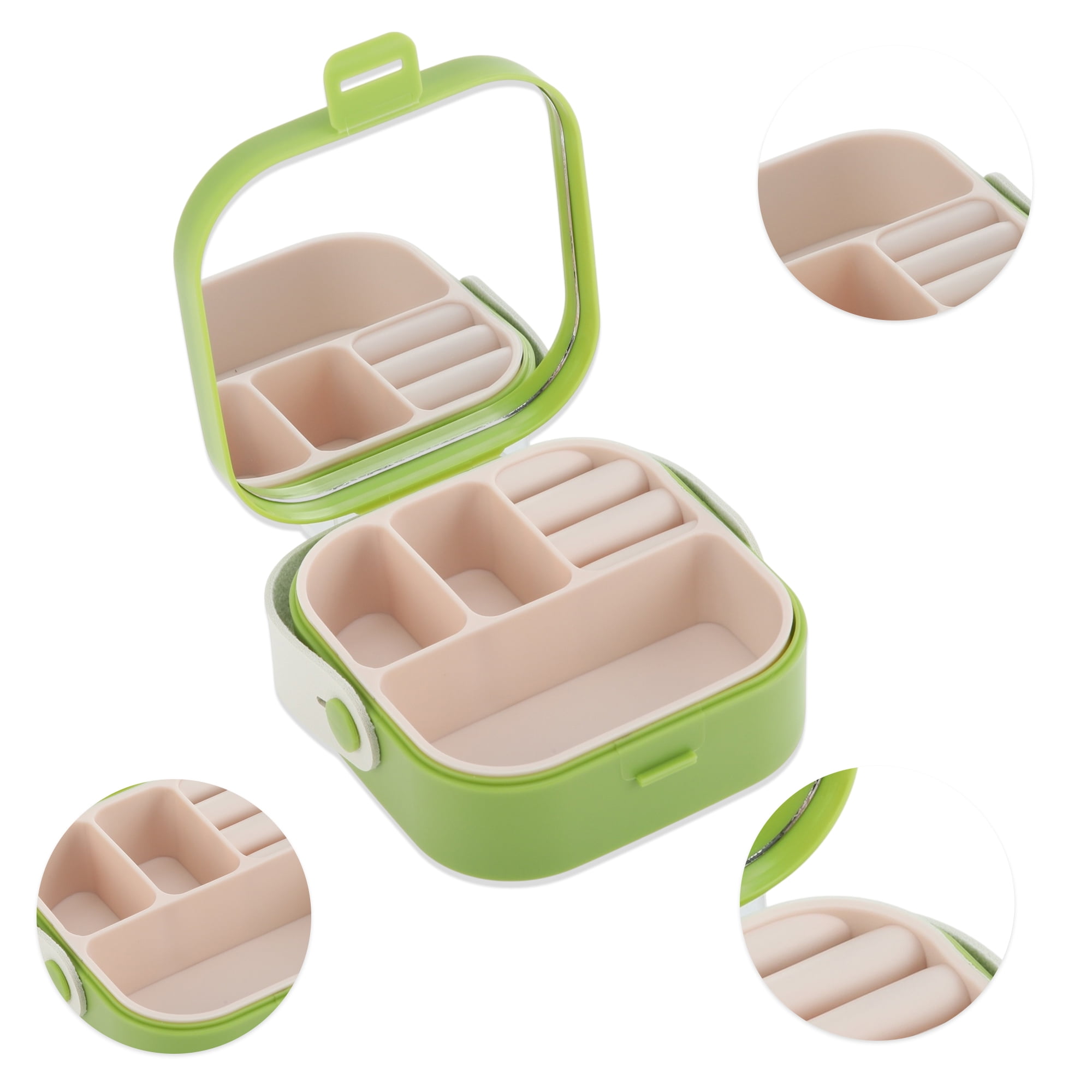 Unique Bargains Square Multi-Function with Mirror Jewelry Box Organizer Matcha Green