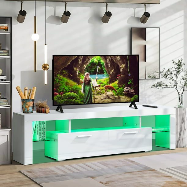 grade Inactive Repentance uhomepro TV Stand Cabinet for Living Room up to 75" Television,  Entertainment Center with RGB LED Lights and Storage Shelves Furniture,  White High Gloss TV Console Table - Walmart.com