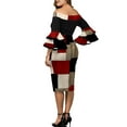 thumbnail image 3 of DYMADE Women Plus Size 3/4 Flying Sleeve Check Printed Knee Length Bodycon Dress, 3 of 4