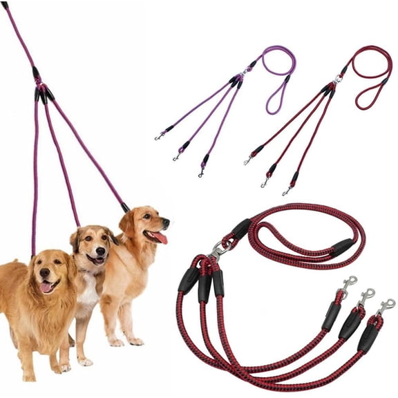 Walbest 3 Way Dogs Coupler Leash Triple Pet Leashes No Pet Triple Lead Nylon Traction Rope for Walking Pet Leash Fit for Small Medium Dogs Training