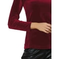 thumbnail image 5 of INSPIRE CHIC Women's Casual Round Neck Long Sleeves Stretchy Velvet Blouse S Wine Red, 5 of 6