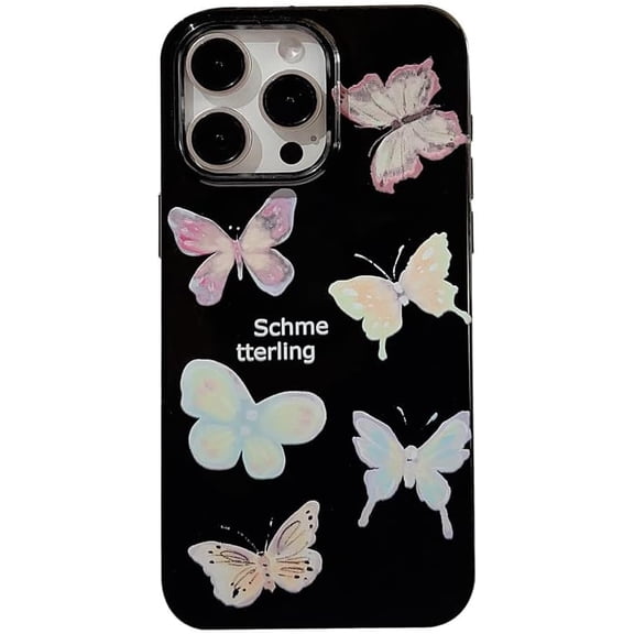 Cute Colorful Butterfly Black Soft Phone Case Compatible with iPhone Case (Black,iPhone 12)