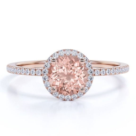 JeenMata Peach Pink 1.25 Carat Round cut created morganite and Moissanite Engagement Ring in 18k Gold Over Sterling Silver