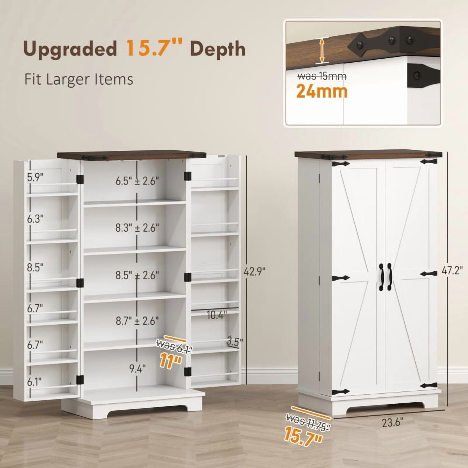 Alvantor Kitchen Pantry Storage Cabinet with LED Light, Adjustable Shelves & Door Racks 23.6" x 15.7" x 47.2" White